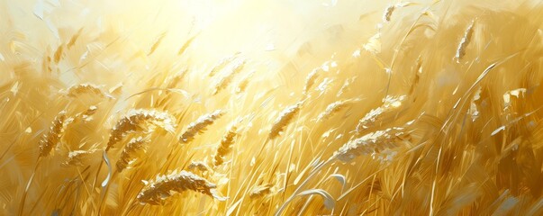 Golden Cornfield Serenity: Sunlit Maize Ears Painting - Aesthetic Countryside Wallpaper
