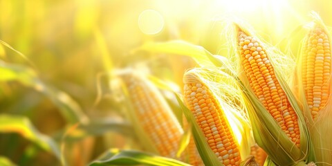 Golden Cornfield Ears: Sunlit Nature Aesthetic Wallpaper