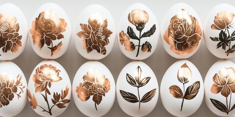 Handcrafted Easter Eggs: Macro Photography with White and Gold Aesthetic for Background Wallpaper
