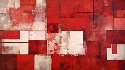 Abstract Red and White Geometric Painting