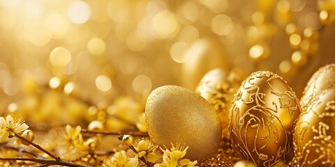 Fototapeta na wymiar Radiant Golden Easter Celebration Background - Festive Spring Wallpaper Design