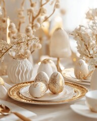 Fototapeta na wymiar Elegant Golden Royal Easter - White and Gold Themed Aesthetic Wallpaper Background