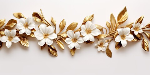 Isolated white background with clipping path. Design element: golden flower garland.