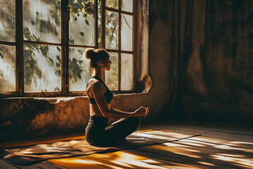 Woman practicing yoga in the morning