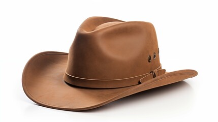 A brown cowboy hat on a white background, adding a touch of Western style to any outfit.