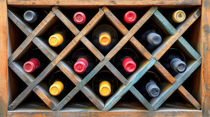 Wooden Wine Rack With Bottles of Wine