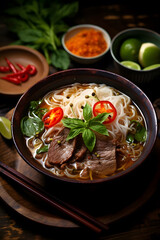 Vietnamese pho beef noodle soup bowl