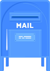 Blue postal mailbox cartoon. Simple mail box icon for delivery concept. Email, correspondence, postal service vector illustration.