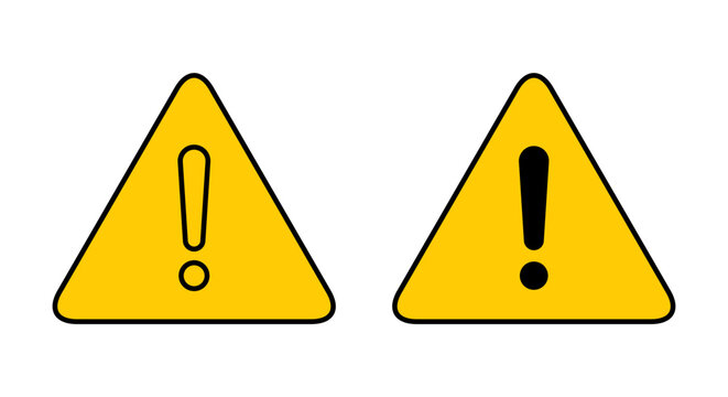 Alert warning icon vector in flat design. Exclamation mark symbol on triangle