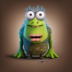 An evil virus character with a comical expression. Symbolizing diseases, contamination and bad hygiene. 3D animation style. Infection, danger, humor concept.
