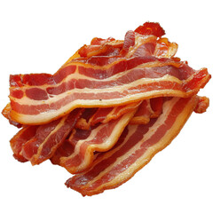 A pile of sliced bacon on a white background
