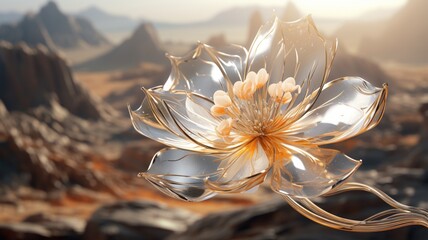 A flying golden flower with silver petals beautiful image Ai generated art