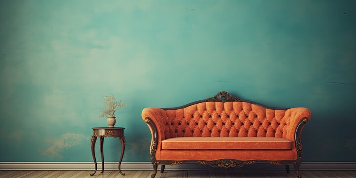 Wall adjacent vintage sofa (retro illustration).