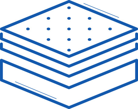 recommend clip art: Blue outline of stacked saltine crackers, minimalistic food design. Simple snack illustration, salted biscuits stack vector illustration.