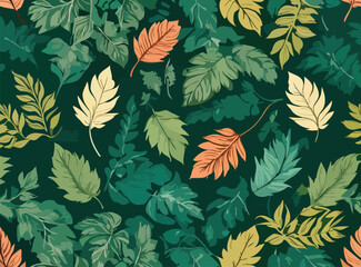 The subtle beauty of this lush green leaf pattern against the dark background captures the wild spirit of nature. Let the wild heart roam free! - obrazy, fototapety, plakaty