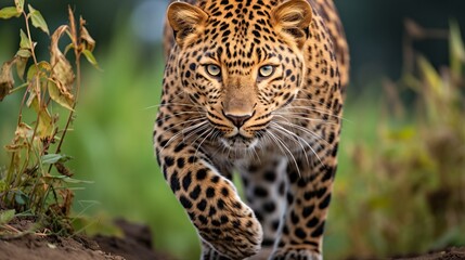 Majestic amur leopard close up portrait in the wild  captivating wildlife photography