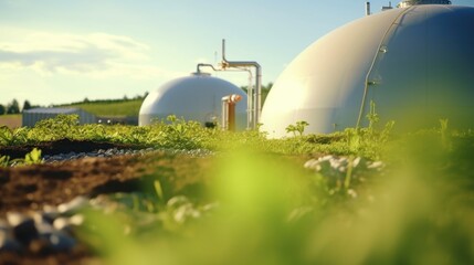 Closeup of a biogas digester, breaking down organic waste and producing ane gas for energy. - obrazy, fototapety, plakaty