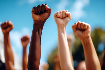 Group of People Raising Hands in the Air, Celebrating Together in Unity and Joy