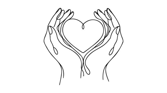 Naklejki Continuous one line drawing hand holding heart. Charity donation linear symbol. Vector isolated on white background