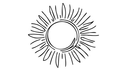 Continuous line sun art. Single line sketch sunny summer travel concept.
