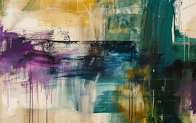Abstract paintings feature ultramarine, purple, gold, green, cream patterns.  Perfect for adding a pop of color to websites, social media posts or printed materials.