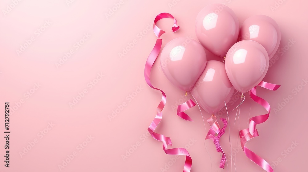 Poster Elegant pink balloon and ribbon Happy Birthday celebration card banner template background