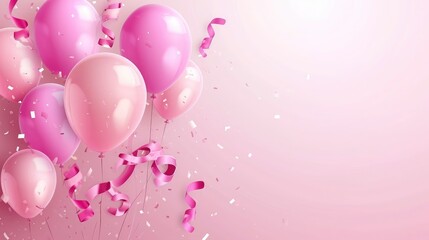 Elegant pink balloon and ribbon Happy Birthday celebration card banner template background