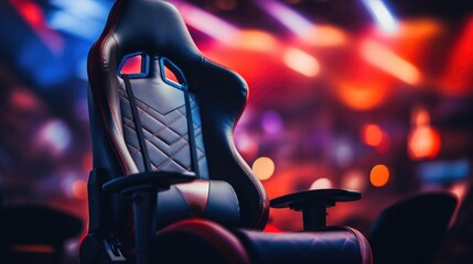 Closeup of a gaming chair in an intense position, indicating the intensity of an online gaming tournament.