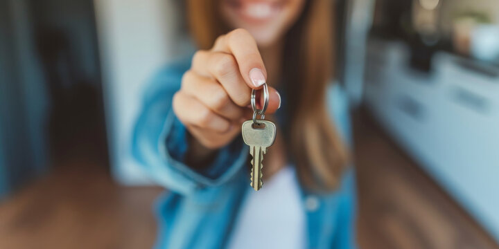 a young woman holding keys, generative AI