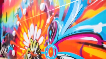 Closeup of a graffiti mural bursting with vibrant colors and powerful messages of peace.