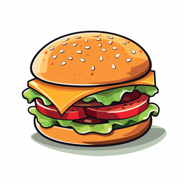Hamburger in cartoon, doodle style. Image for t shirt. Isolated 2d vector illustration in logo, icon, sketch style, Eps 10. AI Generative