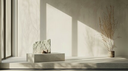 Stome minimalistic product display dcene with stone podium