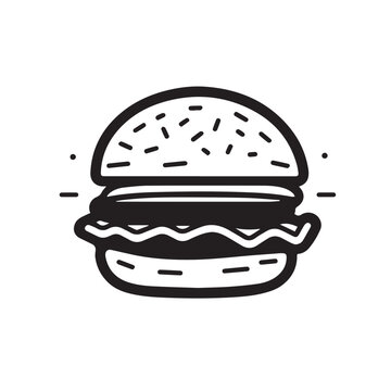 Hamburger in cartoon, doodle style . Image for t shirt. Isolated 2d vector illustration in logo, icon, sketch style, Eps 10, black and white. AI Generative