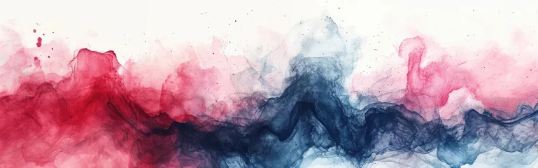 Poster Watercolor abstract background on white canvas with dynamic mix of dark red and dark blue colors, banner, panorama © boxstock production