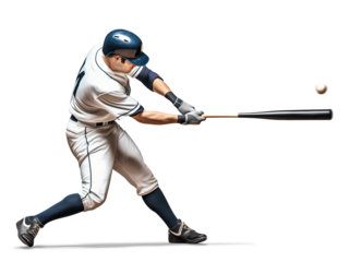 baseball batter mid swing, isolated background