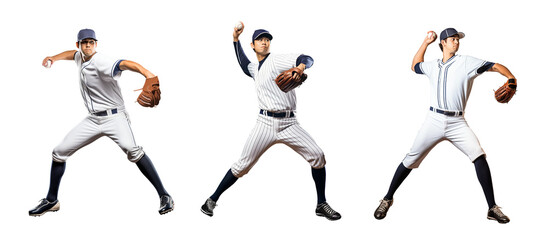 set of baseball pitcher in the process of throwing a ball - obrazy, fototapety, plakaty