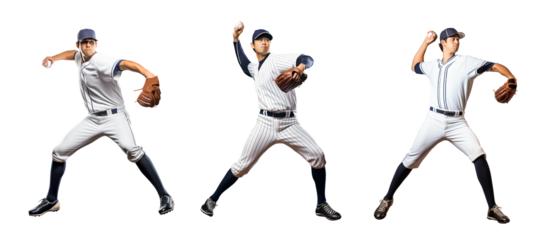 set of baseball pitcher in the process of throwing a ball