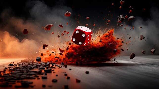 Exciting moment as dice are thrown on a casino craps table in a high stakes game