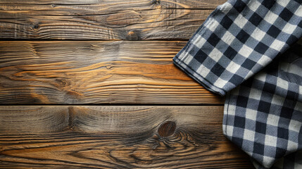 Wooden Table with Black and White Checkered Napkin