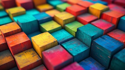 Close Up of Colorful Blocks of Wood, Playful, Vibrant, and Versatile Building Materials