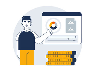 Flat vector design of statistics and data analysis. Modern flat design illustration of data analysis. Vector illustration of analysis.	
