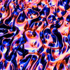 Abstract, fluid and colorful 3D background texture. Modern and contemporary feel. Metallic, iridescent and reflective with shades of blue, red, orange, black