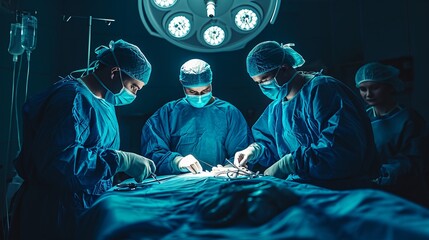 Experienced surgeon performing precise operation in modern operating room with advanced equipment.