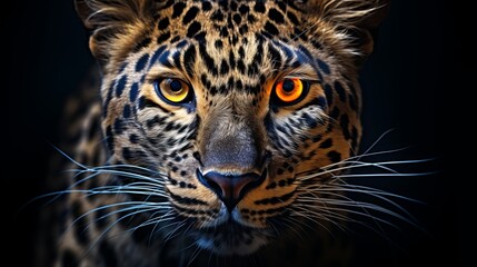Obraz premium Close up of an amur leopard with striking spots, isolated on a dramatic black background