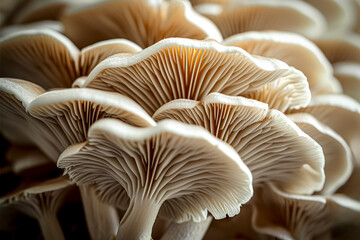 Mycelium with mushrooms, bottom view. Background with selective focus and copy space