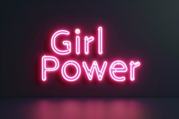 Fototapeta na wymiar Illuminated pink neon sign Girl Power against a dark background, symbolizing empowerment and feminism..