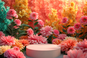 Obraz na płótnie Canvas empty podium with colorful flowers
