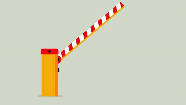 Barrier barricade stopped car. Road barrier red white stripes level crossing intersection. Open and closed the gate. 4K animated video. Alpha channel.