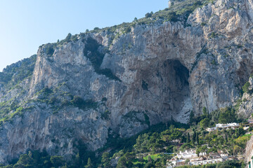 big hole in a mountain on the island of Capri.Naples, Italy