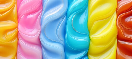 Vibrant rainbow liquid pastel melted plastic texture on wrinkled silicone sheet - obrazy, fototapety, plakaty
